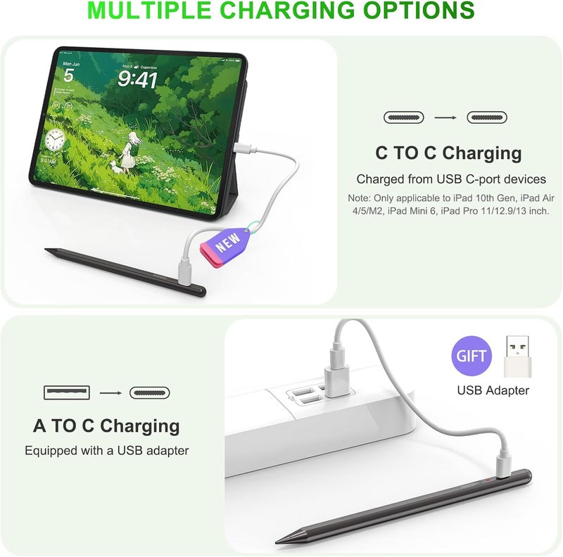 HATOKU Stylus Pen for iPad 2018-2025: 15 Mins Fast Charging Pencil 1 Generation with Tilt Sensitivity Palm Rejection - Work for iPad Air 3 4 5 M2 M3- Pro 11" 12.9" M4 - Mini 5 6 - iPad 6 7 8 9 10 11 (Black) - Image 4